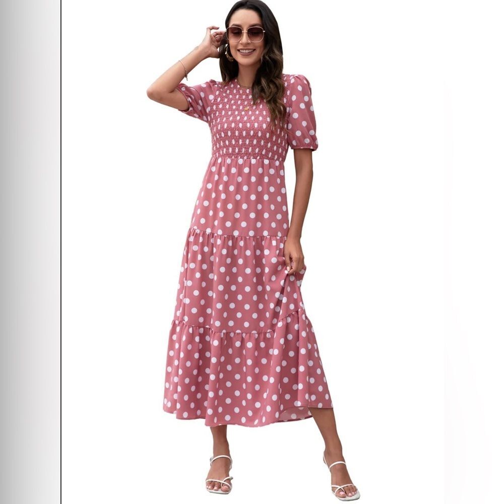 Anna-Kaci Women's Polka Dot Ruffle Maxi Dress Puff Sleeves Plus Size 2XL NWT!
